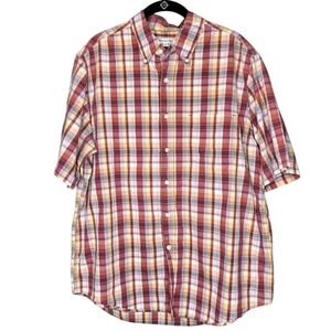 Covington‎ Mens Large Red Yellow Plaid Short Sleeve Button Down Cotton Shirt
